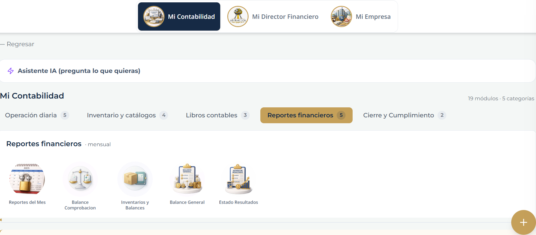 Mi Contabilidad — Reportes financieros: Balance General, Estado de Resultados